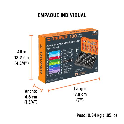 PUN-100+EIND1 PUN-100 JUEGO 100 PIEZAS, PUNTAS DE DESARMADOR 1, CON ESTUCHE