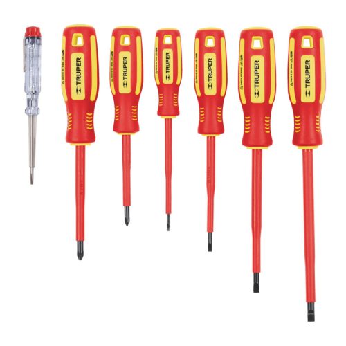 juego-de-6-destornilladores-dielectricos-y-tester (1) DTJ-7D JUEGO DE 6 DESTORNILLADORES DIELÉCTRICOS Y 1 TESTER