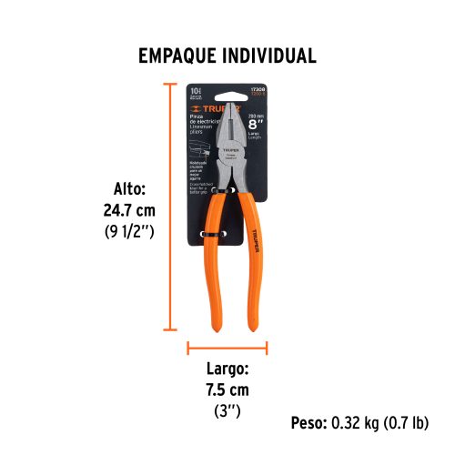 T200-8+EIND1 Pinza para electricista 8" mango de PVC, TRUPER