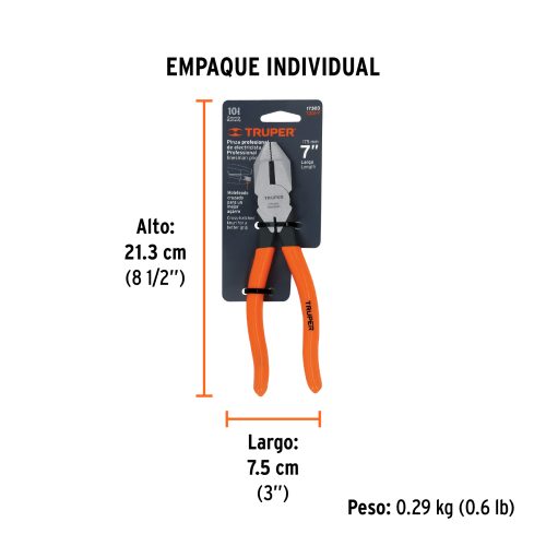 T201-7+EIND1 Pinza para electricista 7" uso rudo, mango PVC, TRUPER