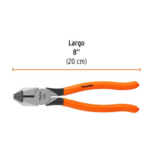 T201-8+FC2 Pinza para electricista 8" uso rudo, mango PVC, TRUPER