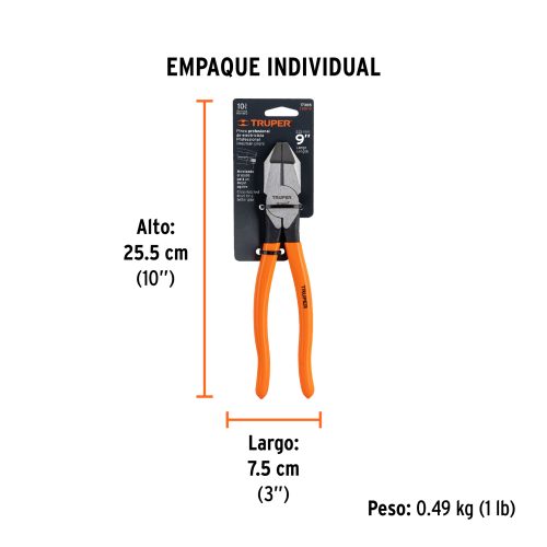 Pinza para electricista 9" uso rudo, mango PVC, TRUPER