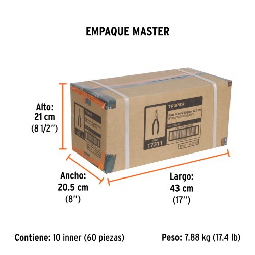 T202-5+EM1 Pinza de corte diagonal 5" mango de PVC, TRUPER