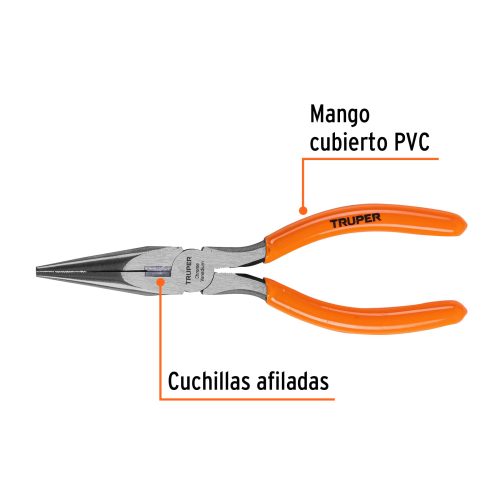 Pinza de punta y corte 7" mango de PVC, TRUPER