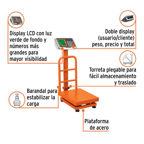 BAS-100PLA+FC1 Báscula electrónica de plataforma, plegable, 100 kg, TRUPER 15729