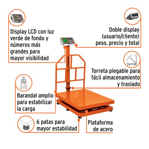 Báscula electrónica de plataforma, plegable, 600 kg, TRUPER 15733
