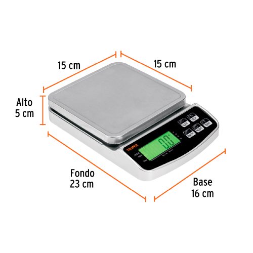 BASE-3+FC1 Báscula electrónica de precisión, recargable, 3 kg, TRUPER 102317