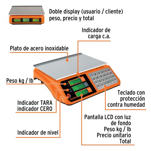 Báscula electrónica multifunciones 40 kg, TRUPER 15241