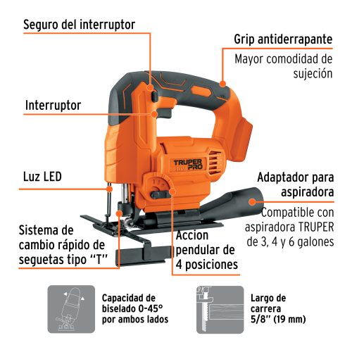 CALI-20AS+P1 Sierra caladora 20V, sin accesorios, TRUPER PRO 103260