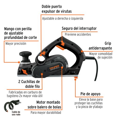 CEPEL-3-1-4N2+FC1 Cepillo eléctrico 3-1/4", 720W, TRUPER INDUSTRIAL 102800