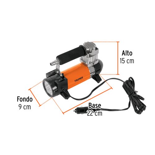 Inflador portátil 12 V para auto, con linterna LED, TRUPER 19999