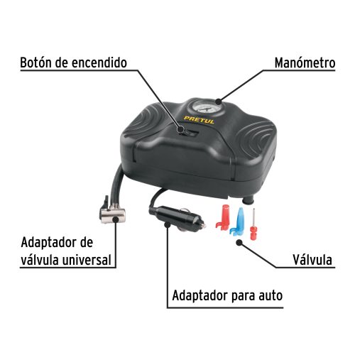 Inflador portátil para auto, 12 V, PRETUL 21689