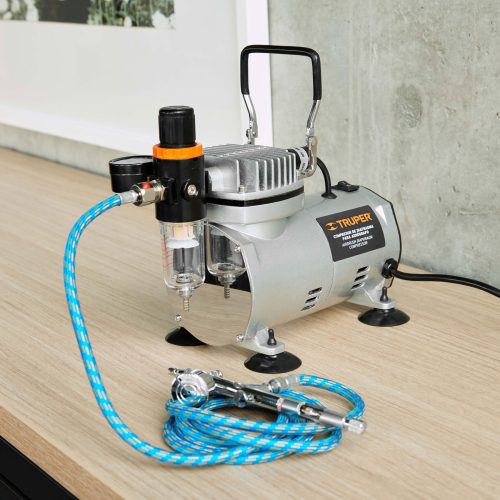 COMP-AERO+A2 Compresor libre de aceite, para aerografo,1/5HP,127V, TRUPER
