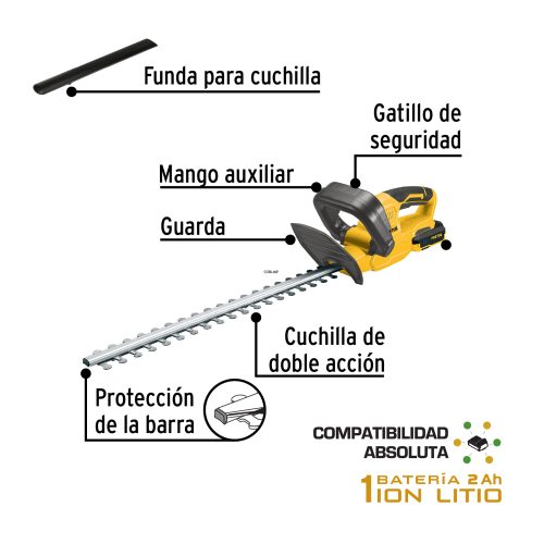 Cortasetos inalámbrico 20V, 1 batería 2Ah, 1 carg. PRETUL 28273