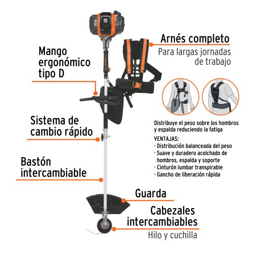 Desbrozadora multifuncional 4 en 1, a gasolina 45 cc, TRUPER (103205)