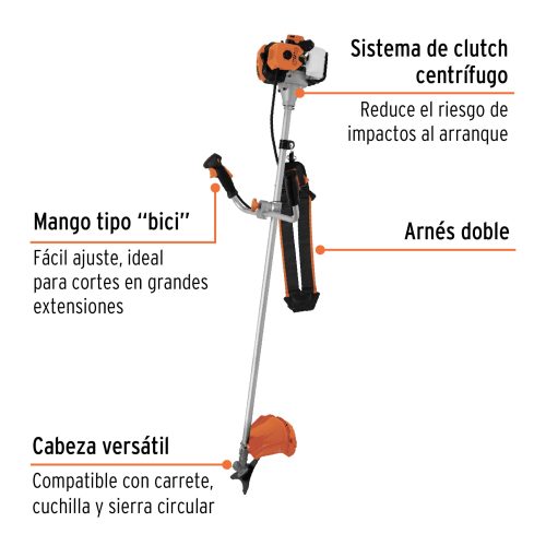 Desmalezadora a gasolina 52 cc mango tipo "bici", 18" corte (11032)