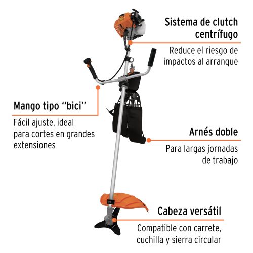 Desmalezadora a gasolina 63 cc mango tipo "bici", 17" corte ( 12671)