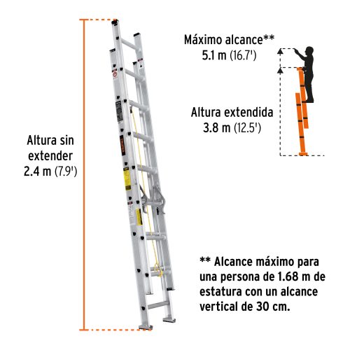 ESE-16+FC2 Escalera de extensión, tipo III, 16 peldaños, TRUPER (16026)