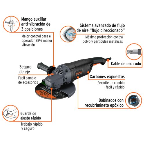 ESMA-4512N+CR1 Esmeriladora angular 4-1/2", 1250W, TRUPER INDUSTRIAL 12873