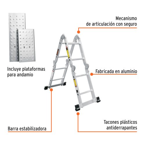 ESMU-108+FC1 Escalera multiposición 8 peldaños, Tipo I, TRUPER