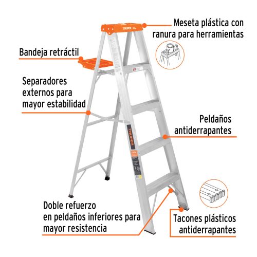 EST-24+FC1 Escalera de tijera tipo ll 4 peldaños y bandeja, TRUPER