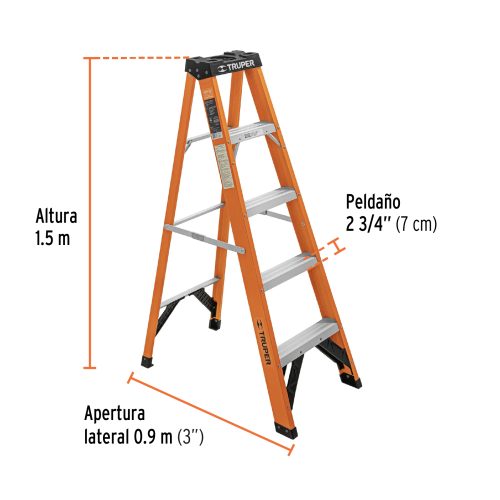 EST-24FV+FC1 Escalera de tijera, tipo ll, 4 peldaños, fibra de vidrio