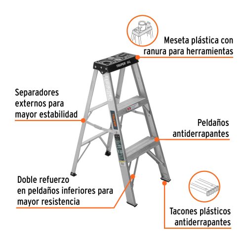 EST-32+FC1 Escalera de tijera tipo III 2 escalones, TRUPER