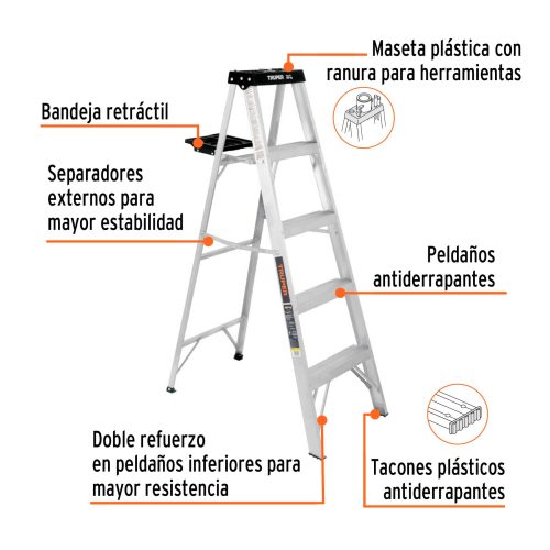 EST-34+FC1 Escalera de tijera tipo III 4 escalones y bandeja, TRUPER