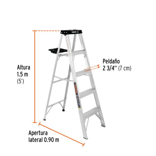 EST-34+FC2 Escalera de tijera tipo III 4 escalones y bandeja, TRUPER