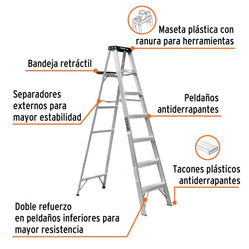 EST-36+FC1 Escalera de tijera tipo III 6 escalones y bandeja, TRUPER