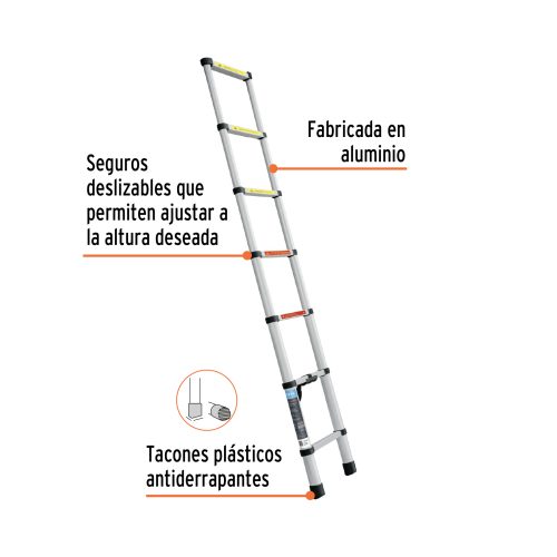 ESTE-207+FC1 Escalera de tijera, tipo ll, 7 peldaños, fibra de vidrio