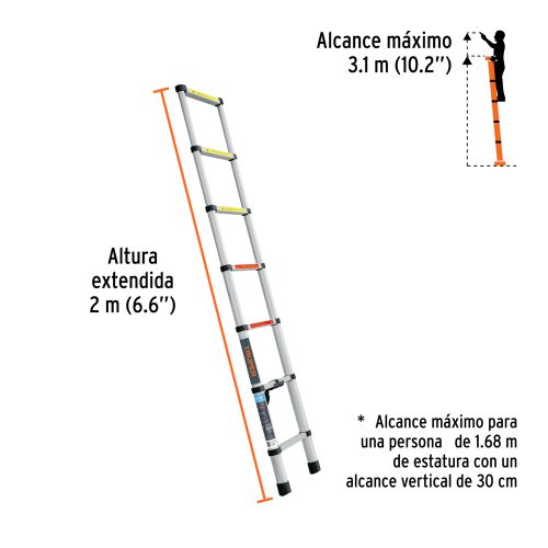 ESTE-207+FC2 Escalera de tijera, tipo ll, 7 peldaños, fibra de vidrio