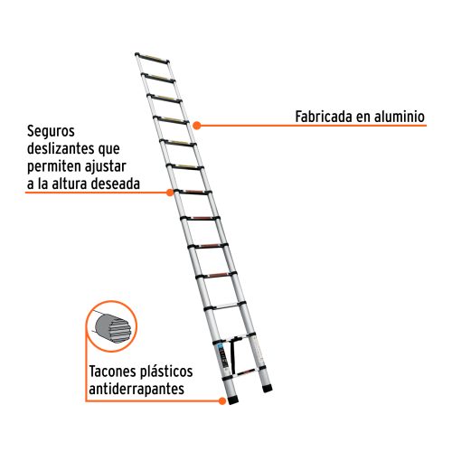 ESTE-213+FC1 Escalera telescópica,13 peldaños, tipo II, capacidad 102kg
