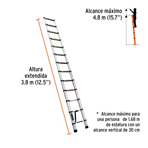 ESTE-213+FC2 Escalera telescópica,13 peldaños, tipo II, capacidad 102kg