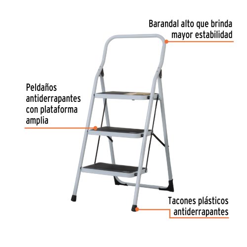 ESTU-3P+FC2 Escalerilla tubular, plegable, 3 peldaños, PRETUL (24120)