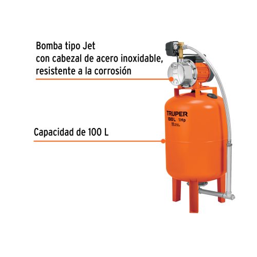 HIDR-1X100+FC1 Equipo hidroneumático 100L, jet inoxidable 1 HP, TRUPER 12255