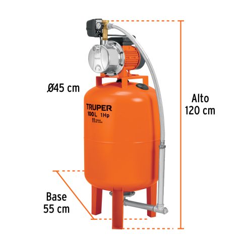 Camb CAT 2024 (12)36, 337 y 358 Equipo hidroneumático 100L, jet inoxidable 1 HP, TRUPER 12255
