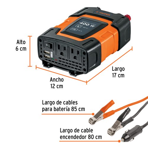 Inversor de corriente de 400 W con puertos USB, TRUPER 10449
