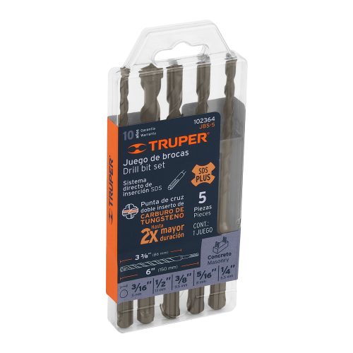 Juego de 5 brocas para concreto SDS Plus, TRUPER 102364