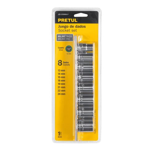 Juego de 8 dados cuadro 1/2" mm, PRETUL21176