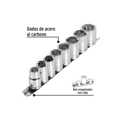 Juego de 8 dados cuadro 1/2" mm, PRETUL21176