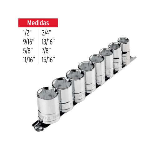 Juego de 8 dados cuadro 1/2" std, PRETUL 21170