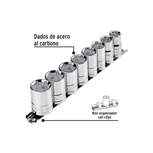 Juego de 8 dados cuadro 1/2" std, PRETUL 21170