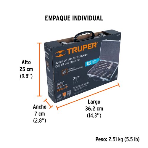 Juego de 15 brocas y cinceles SDS Plus en estuche, TRUPER 11897