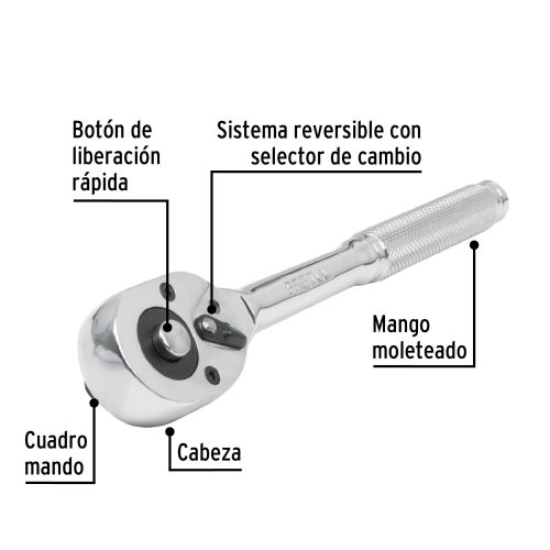 M-3852PB+FC1 Matraca cuadro 3/8" cabeza de pera liberación rápida, PRETUL 21161
