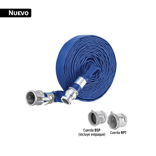 M17DC Rollo de manguera plana 1" x 7.5m de descarga con conexiones 103646