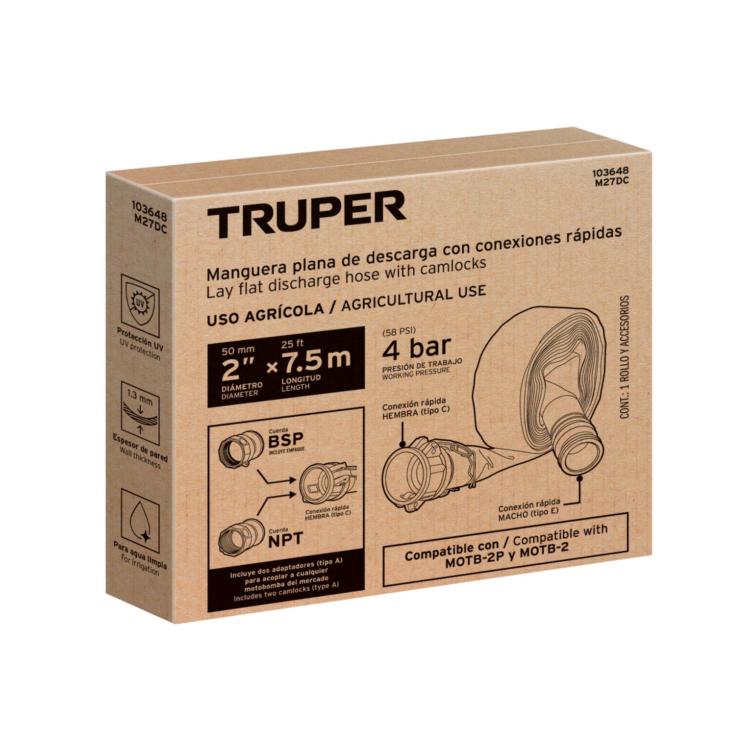 Rollo de manguera plana 2″ x 7.5m de descarga con conexiones 103648 ...