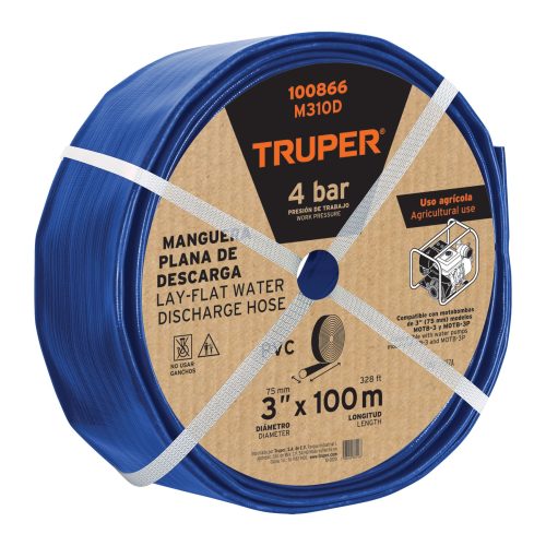 Rollo de manguera plana de 3" x 100m de descarga p/motobomba 100866