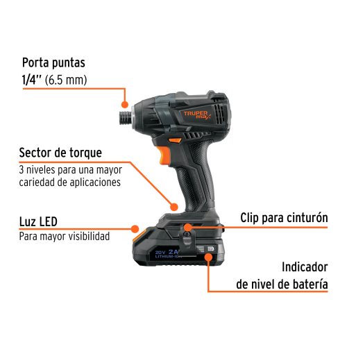 Destornillador de impacto, 20V, 2 baterías 2Ah, MAX 101402