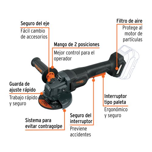 MAX-20EPS+FC1 Esmeriladora 4-1/2" 20V, int. paleta, s/accesorios, MAX 103640